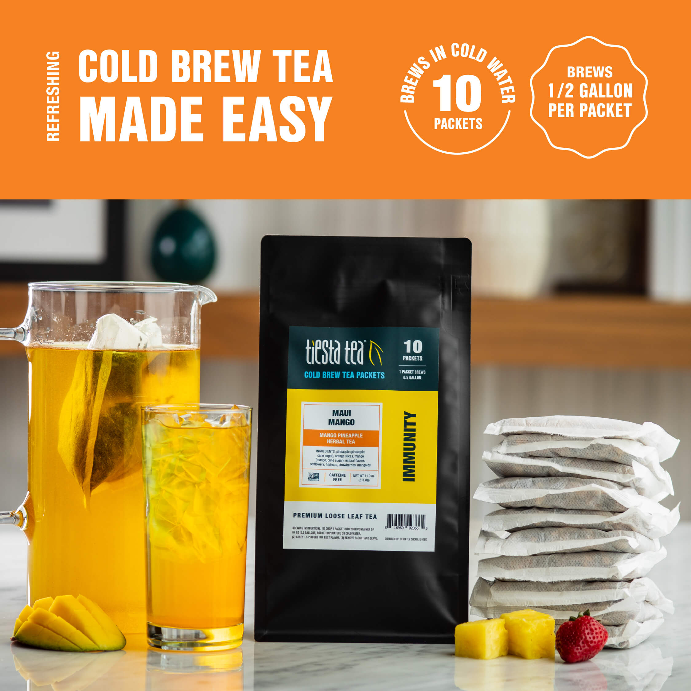 Maui Mango Cold Brew Tea Packets (Mango Pineapple Fruit Tea